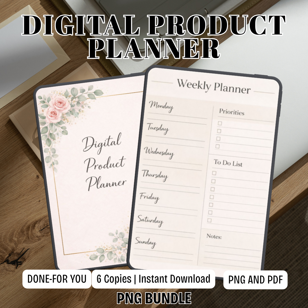 Digital Product Planner PDF PNG | Online Business Strategy Organizer | Etsy Seller Project Management Log | Product Launch Checklist Template