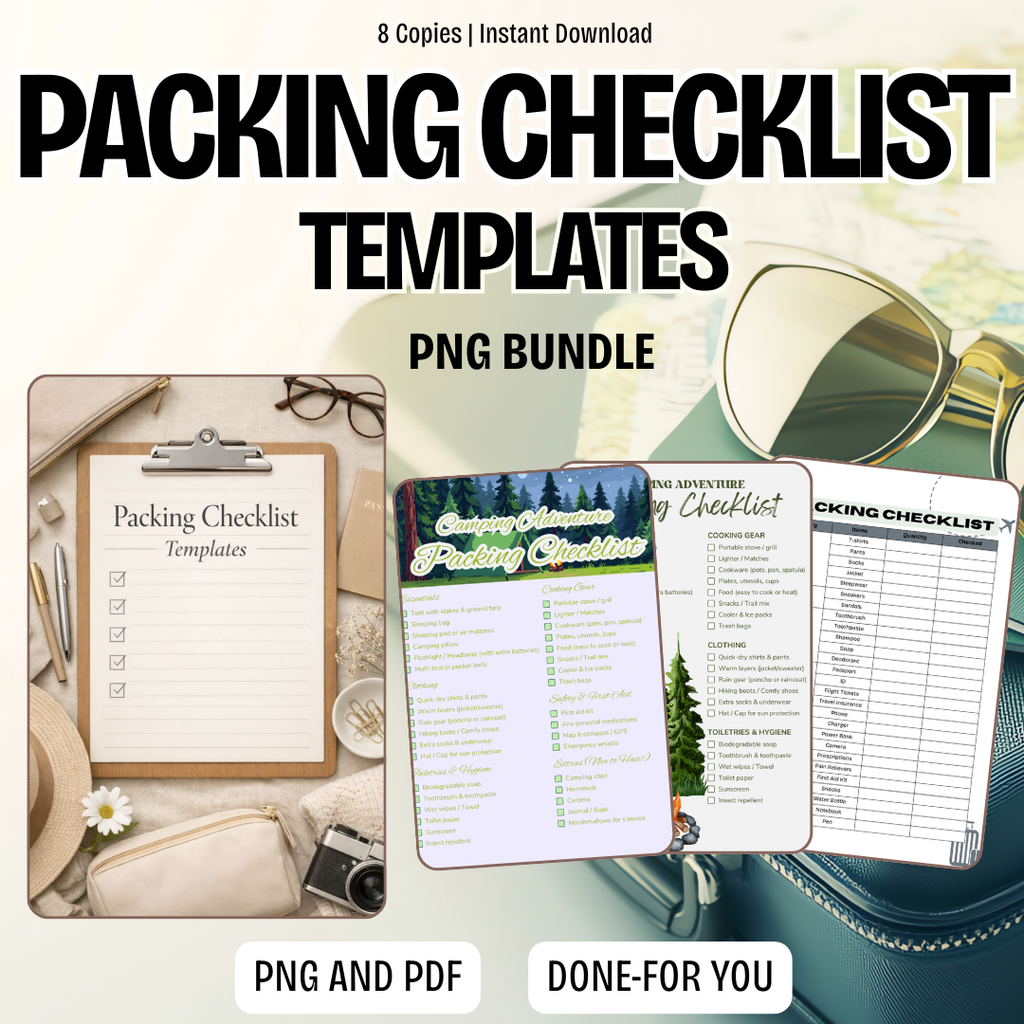 Packing Checklist PNG PDF Success Roadmap Travel Growth Mastery Blueprint Luggage Management Achievement Kit Vacation Strategy Pro Set Logistics Plan