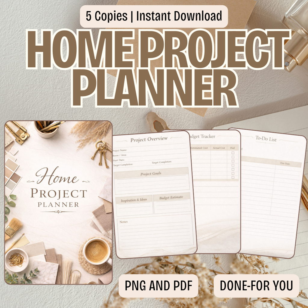 Home Project Planner PNG PDF Renovation Success Roadmap Growth Mastery Blueprint DIY Achievement Kit Interior Design Professional Pro Set