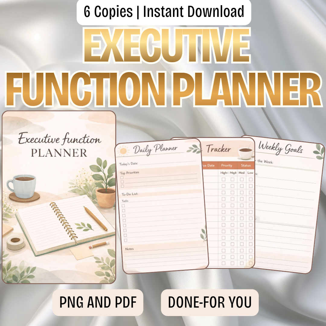 Executive Function Planner PDF PNG | ADHD Productivity Management Tool | Adult Brain Fog Routine Organizer | Task Management Checklist Template