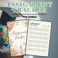 Assignment tracker PDF PNG | University School Task Organizer | Student Academic Workload Checklist Template | Homework Study Success Log