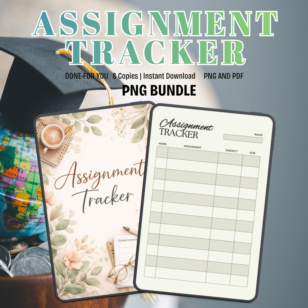 Assignment tracker PDF PNG | University School Task Organizer | Student Academic Workload Checklist Template | Homework Study Success Log
