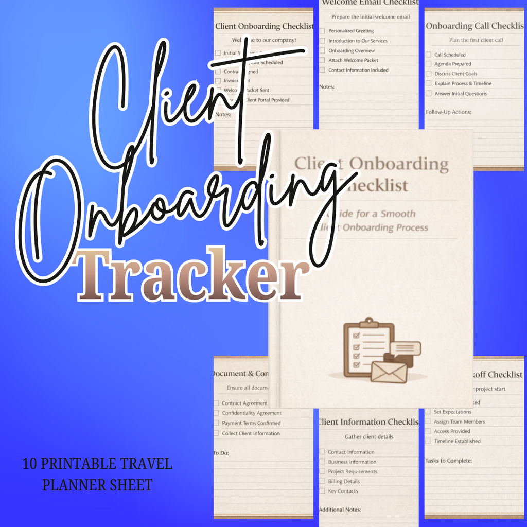 Client Onboarding Checklist PDF PNG | New Customer Business Workflow Guide | Agency Service Provider Welcome Toolkit | Intake Process Log