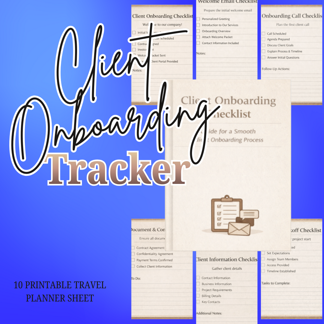 Client Onboarding Checklist PDF PNG | New Customer Business Workflow Guide | Agency Service Provider Welcome Toolkit | Intake Process Log