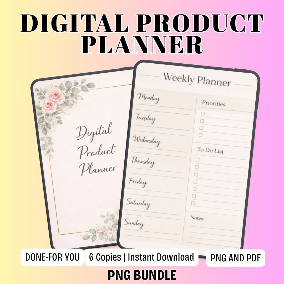 Digital Product Planner PDF PNG | Online Business Strategy Organizer | Etsy Seller Project Management Log | Product Launch Checklist Template