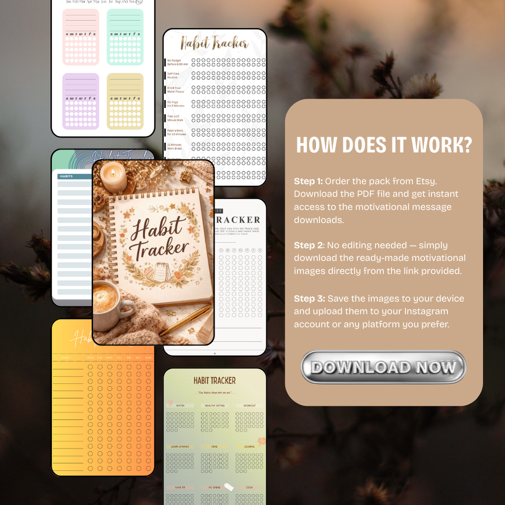 Habit Tracker Printable PDF PNG | Daily & Monthly Habit Tracking Planner | Productivity & Routine Builder | Instant Download