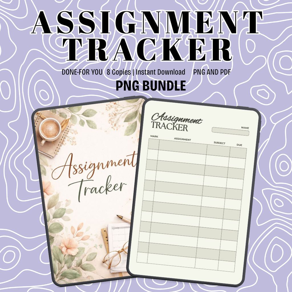 Assignment tracker PDF PNG | University School Task Organizer | Student Academic Workload Checklist Template | Homework Study Success Log
