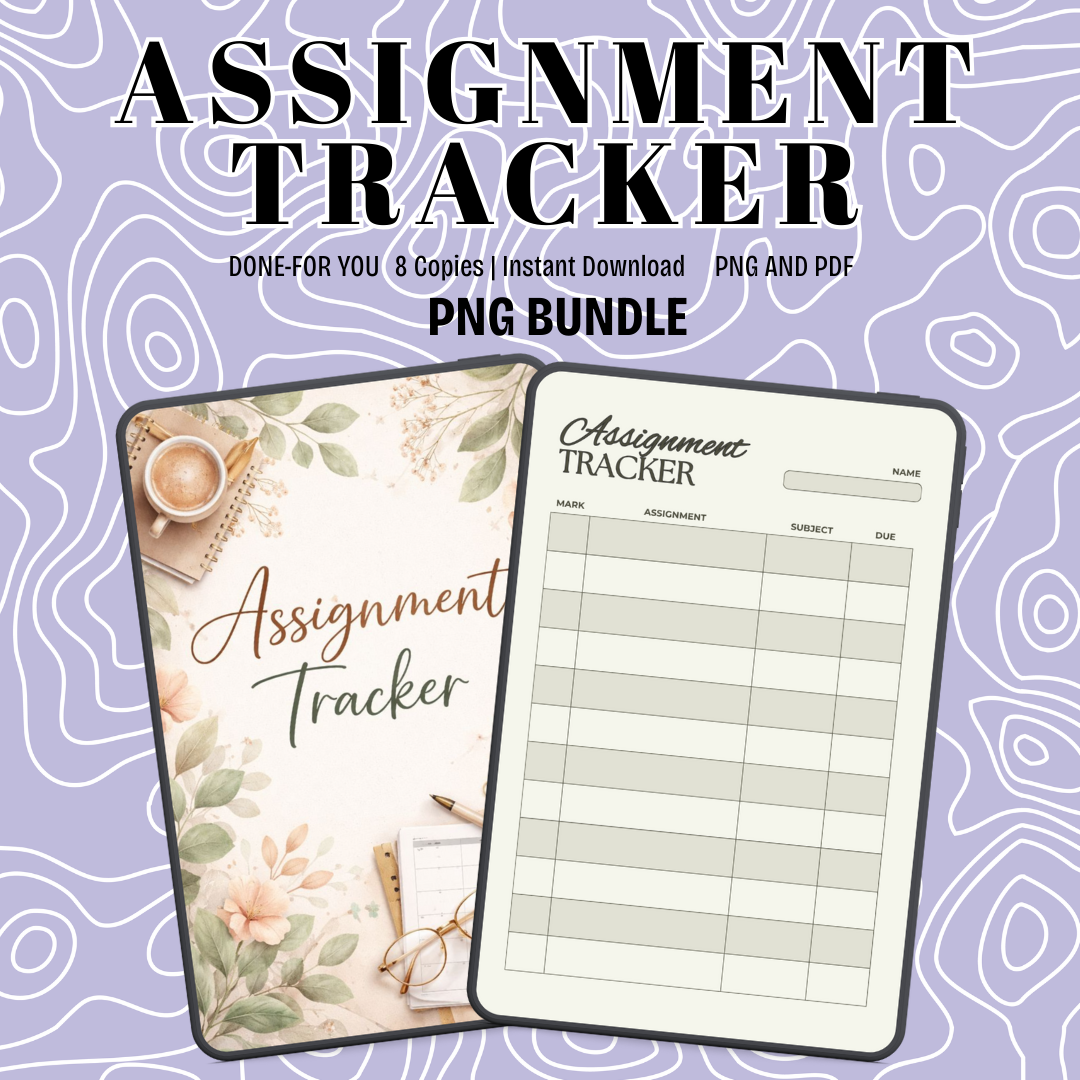 Assignment tracker PDF PNG | University School Task Organizer | Student Academic Workload Checklist Template | Homework Study Success Log