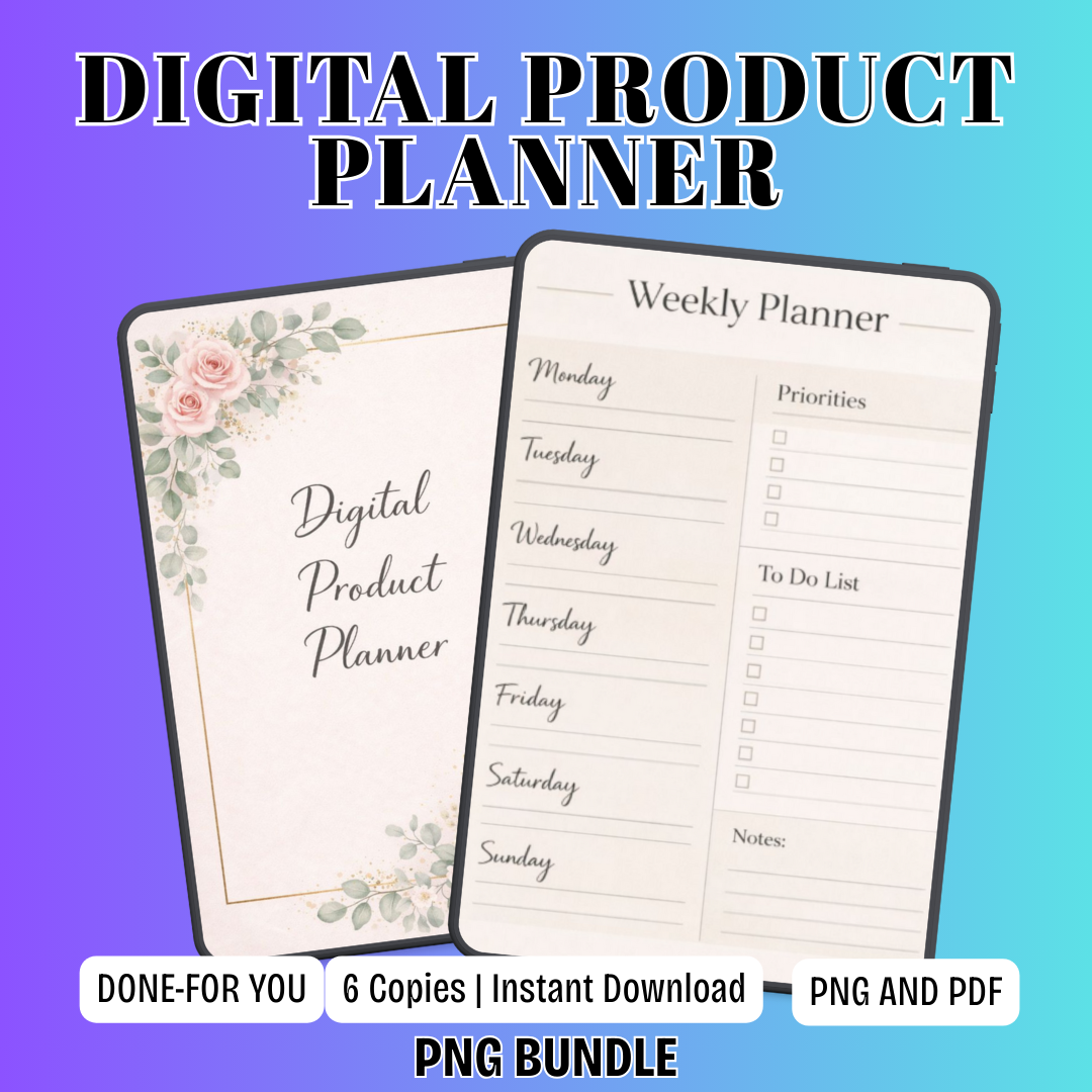 Digital Product Planner PDF PNG | Online Business Strategy Organizer | Etsy Seller Project Management Log | Product Launch Checklist Template
