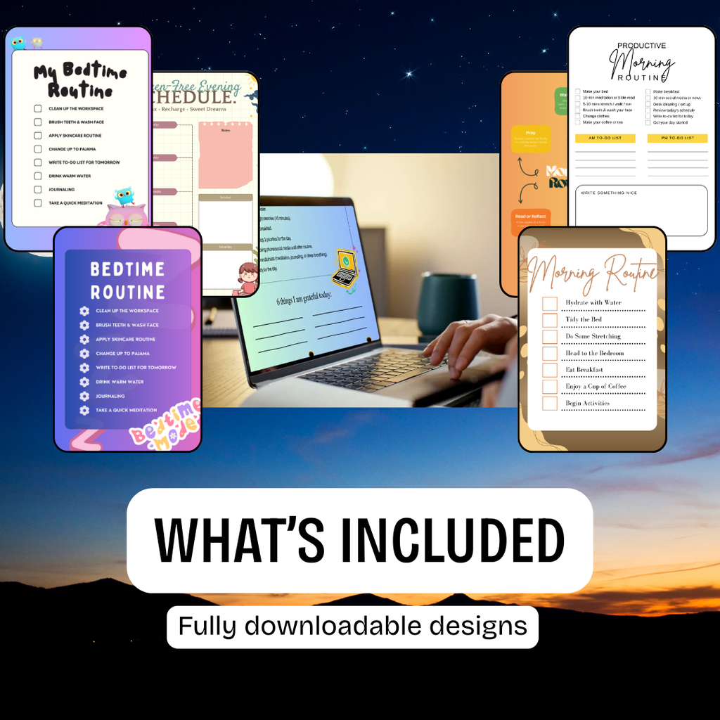 Morning Night Routine Challenge Planner PNG PDF Success Roadmap Growth Mastery Blueprint Habit Achievement Kit Wellness Pro Ritual Set