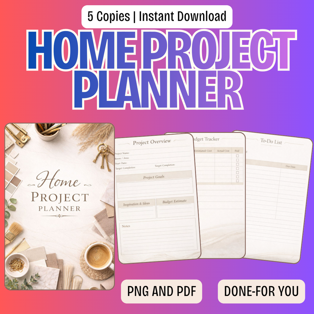 Home Project Planner PNG PDF Renovation Success Roadmap Growth Mastery Blueprint DIY Achievement Kit Interior Design Professional Pro Set