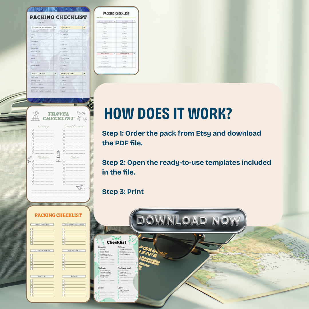 Packing Checklist PNG PDF Success Roadmap Travel Growth Mastery Blueprint Luggage Management Achievement Kit Vacation Strategy Pro Set Logistics Plan