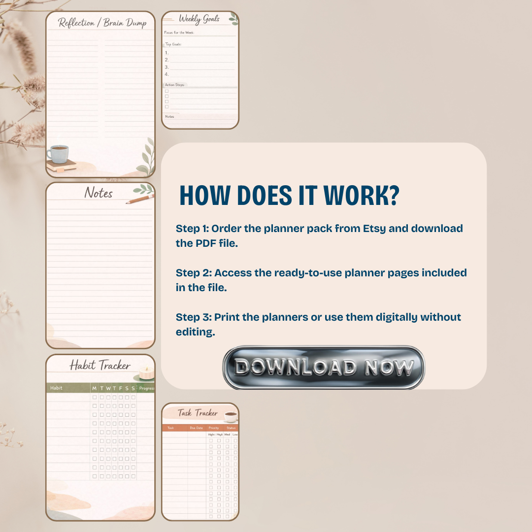 Executive Function Planner PDF PNG | ADHD Productivity Management Tool | Adult Brain Fog Routine Organizer | Task Management Checklist Template