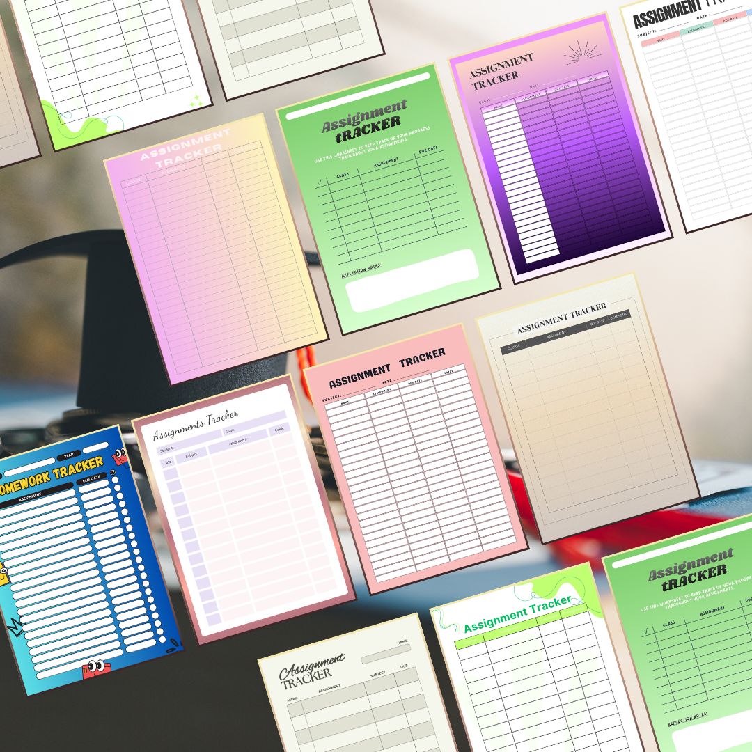 Assignment tracker PDF PNG | University School Task Organizer | Student Academic Workload Checklist Template | Homework Study Success Log