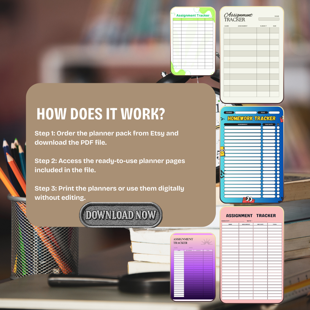 Assignment tracker PDF PNG | University School Task Organizer | Student Academic Workload Checklist Template | Homework Study Success Log