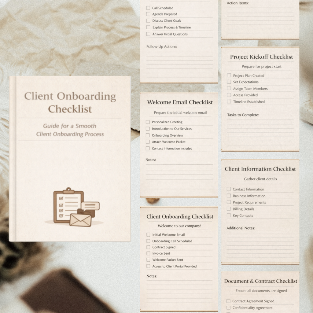 Client Onboarding Checklist PDF PNG | New Customer Business Workflow Guide | Agency Service Provider Welcome Toolkit | Intake Process Log