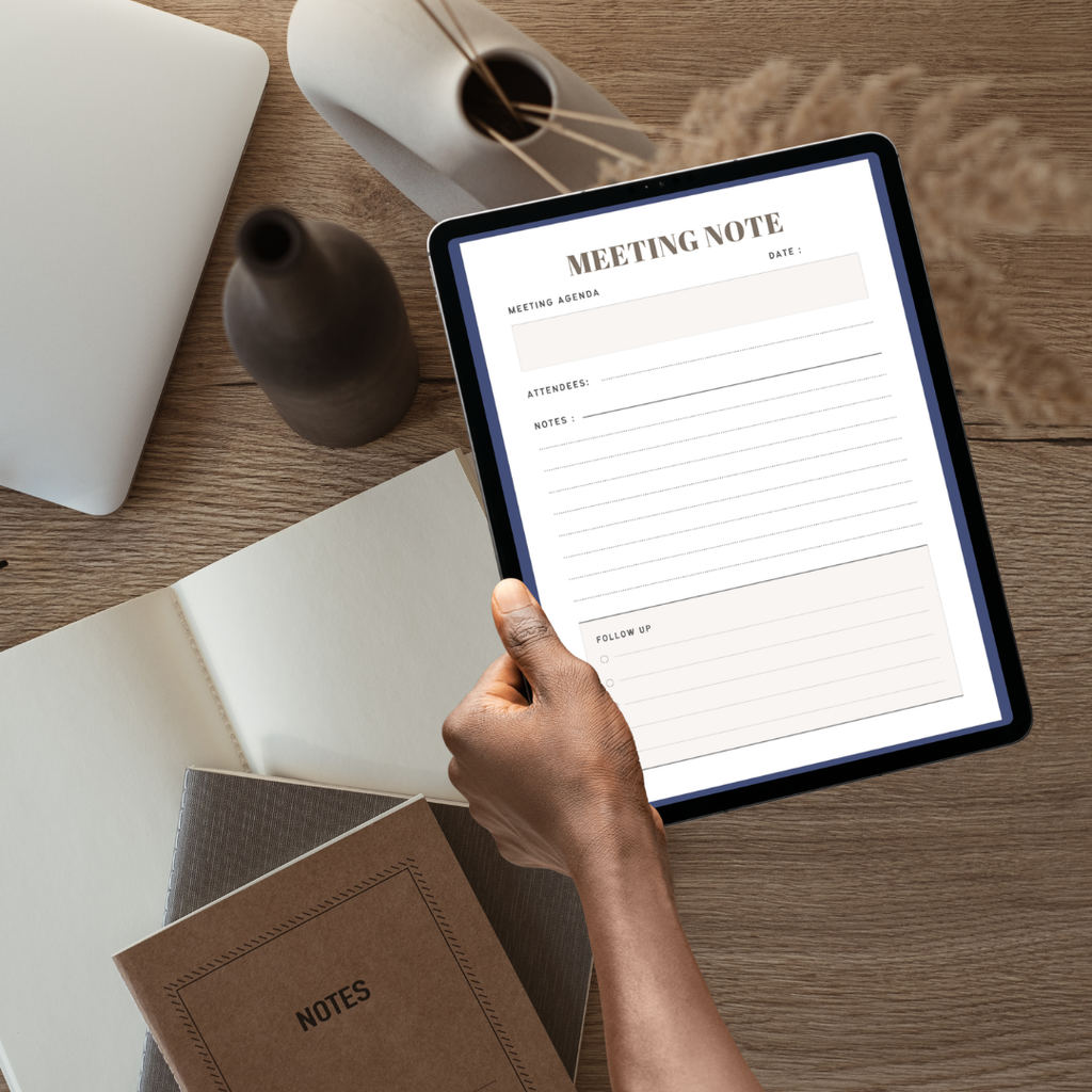 Professional Meeting Notes Planner - 2026 Business Agenda Log & Minutes Tracker - Corporate Note Taking Template - Project Manager Task PDF