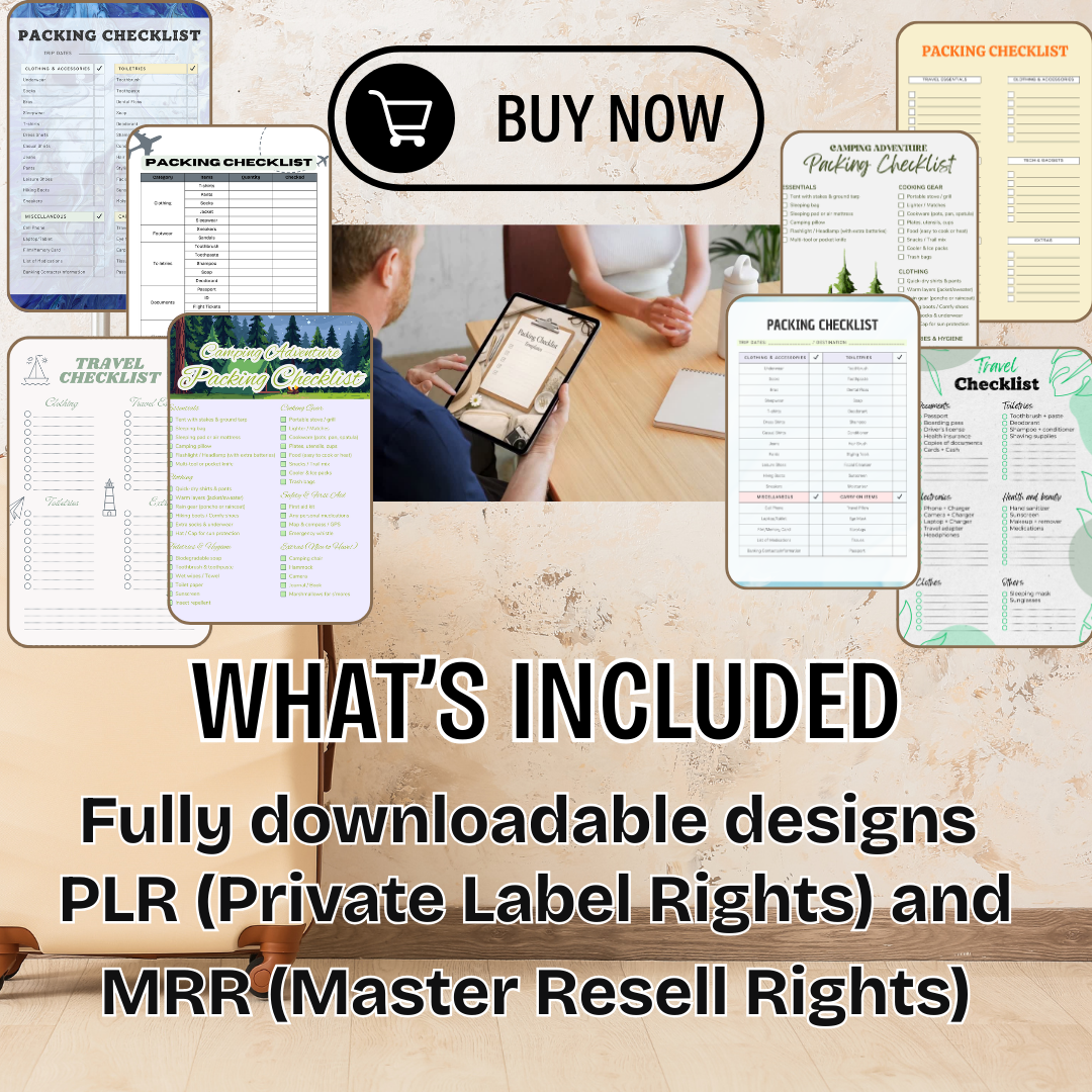 Packing Checklist PNG PDF Success Roadmap Travel Growth Mastery Blueprint Luggage Management Achievement Kit Vacation Strategy Pro Set Logistics Plan
