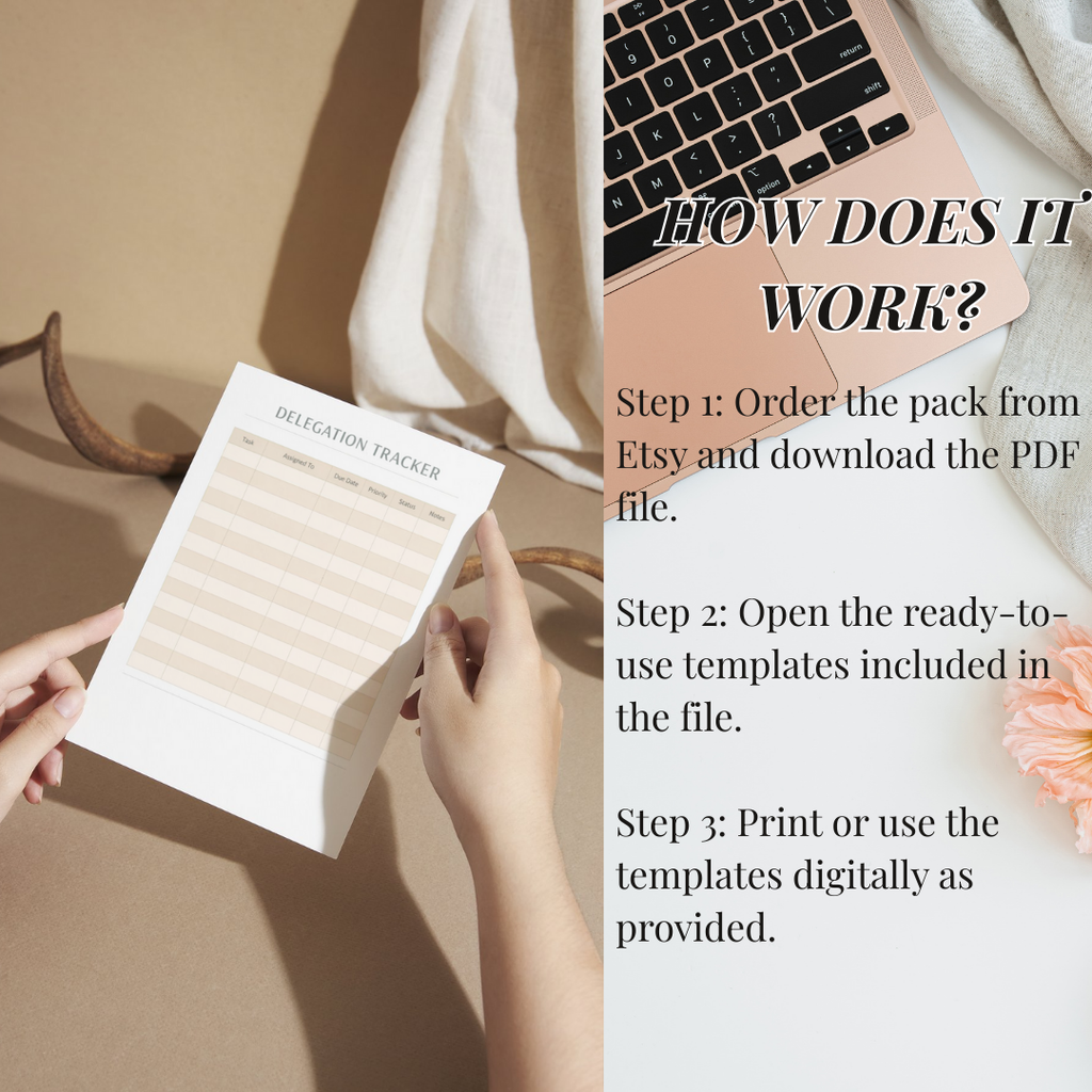 Delegation Tracker PDF PNG | Business Workflow Management Tool | Team Task Accountability Organizer | Leadership Project Status Progress Log