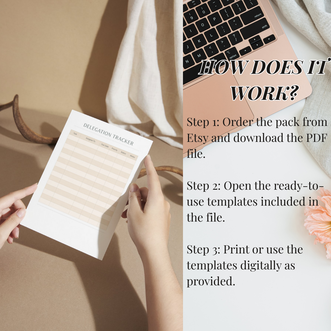 Delegation Tracker PDF PNG | Business Workflow Management Tool | Team Task Accountability Organizer | Leadership Project Status Progress Log