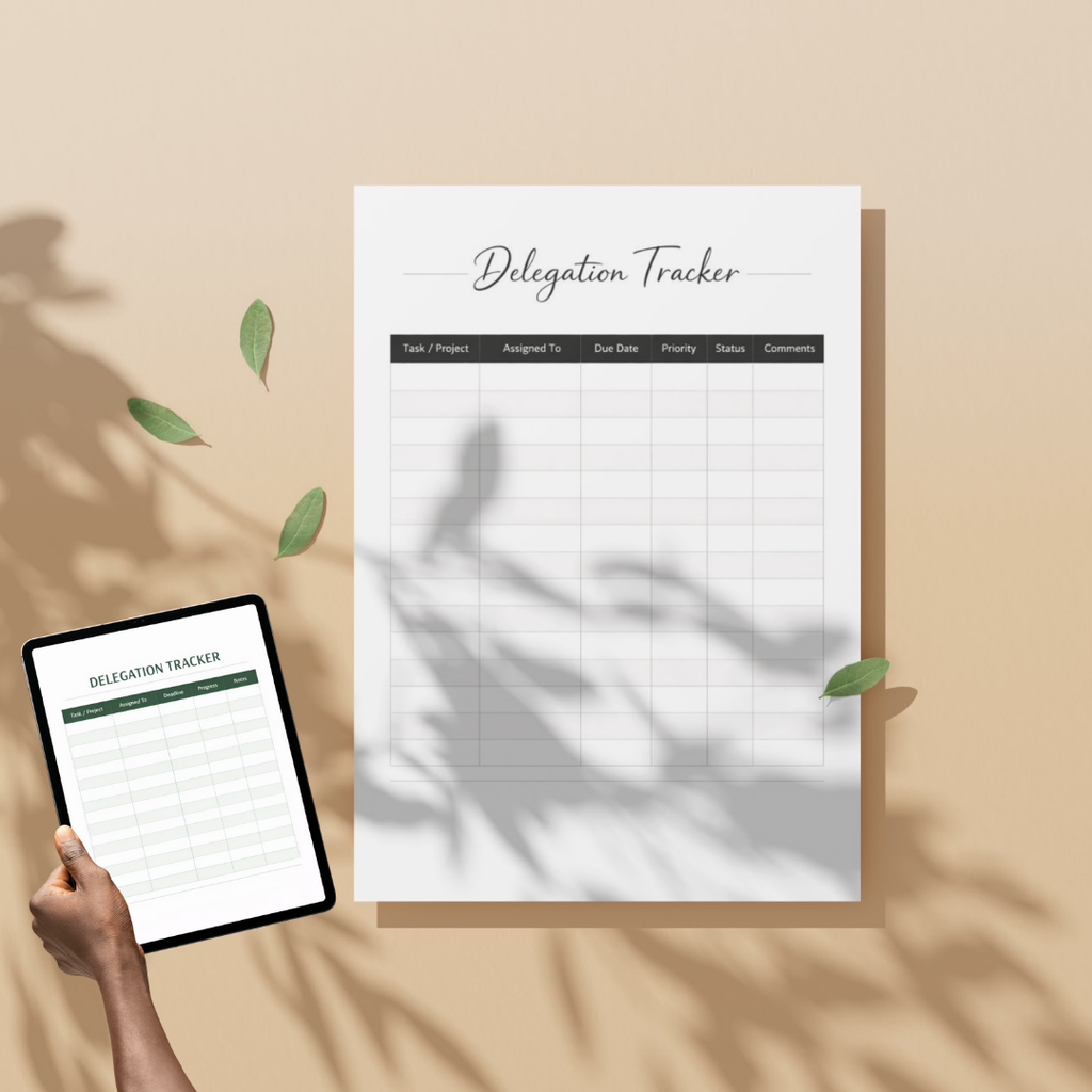 Delegation Tracker PDF PNG | Business Workflow Management Tool | Team Task Accountability Organizer | Leadership Project Status Progress Log