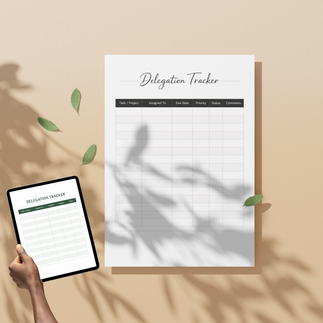 Delegation Tracker PDF PNG | Business Workflow Management Tool | Team Task Accountability Organizer | Leadership Project Status Progress Log