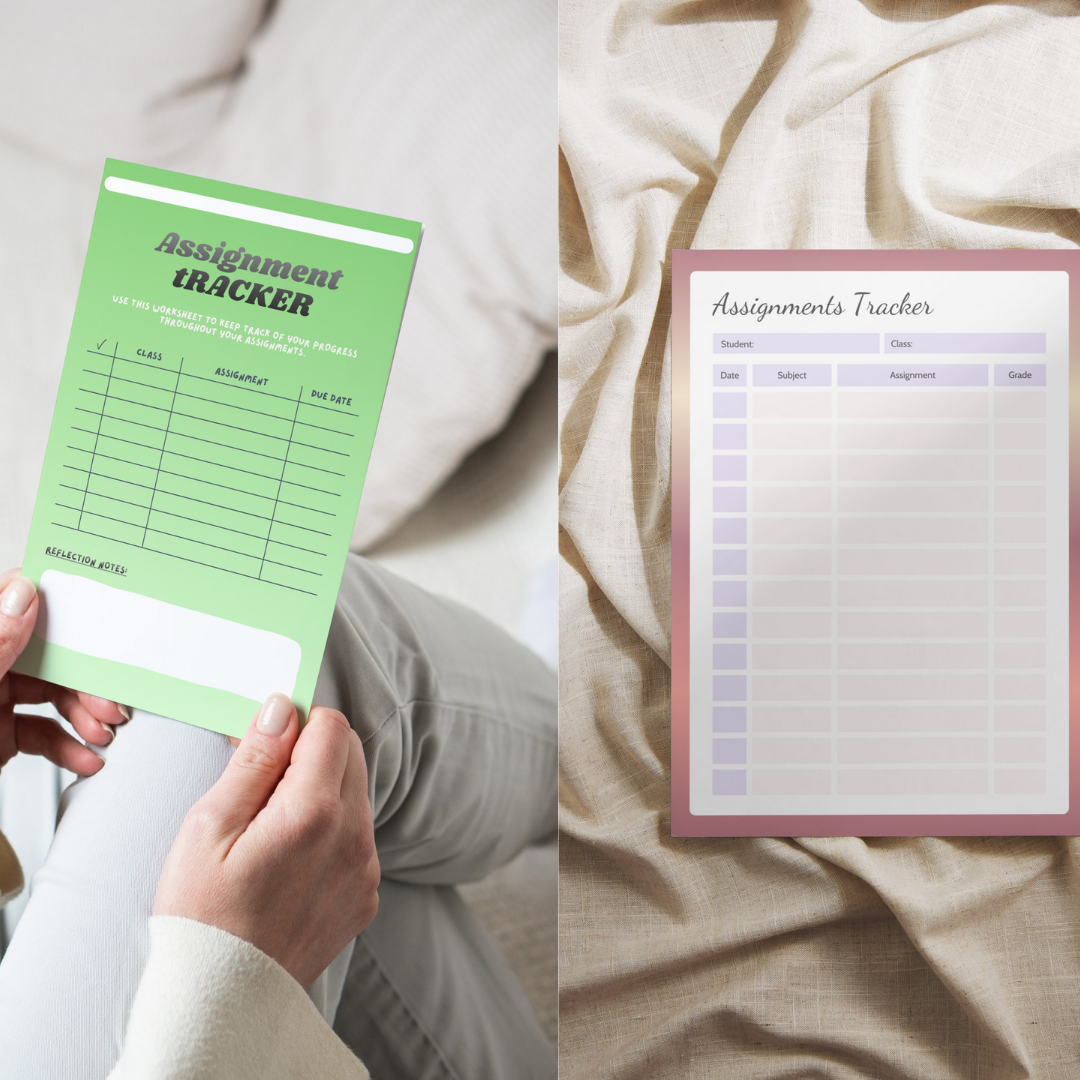 Assignment tracker PDF PNG | University School Task Organizer | Student Academic Workload Checklist Template | Homework Study Success Log