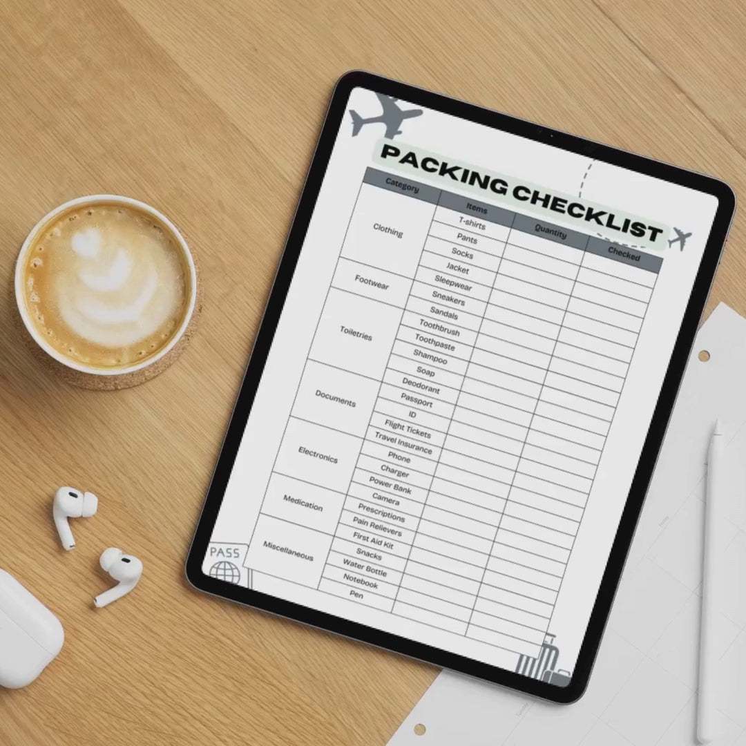 Packing Checklist PNG PDF Success Roadmap Travel Growth Mastery Blueprint Luggage Management Achievement Kit Vacation Strategy Pro Set Logistics Plan